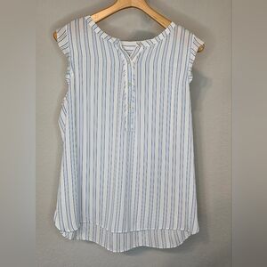LOFT Blue White Striped Sleeveless Blouse Women’s Size Large